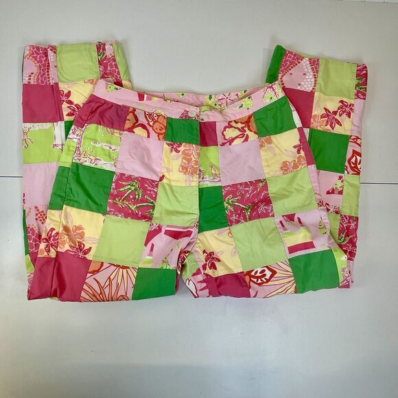 Vtg. White Label Lilly Pulitzer Capri Pants Size 6 Resort Patch Beach Palm Trees - Picture 7 of 12
